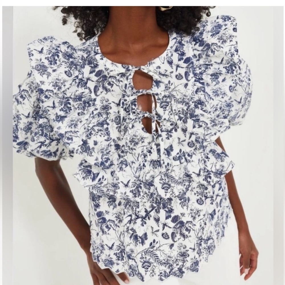 Tuckernuck HYACINTH HOUSE Navy Floral Ruffle Nadia Blouse-